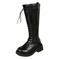 thumbnail image 2 of Hinvhai Womens Lace Up Knee High Boots Combat Chunky Low Heel Tall Boots Black 5.5(36), 2 of 8