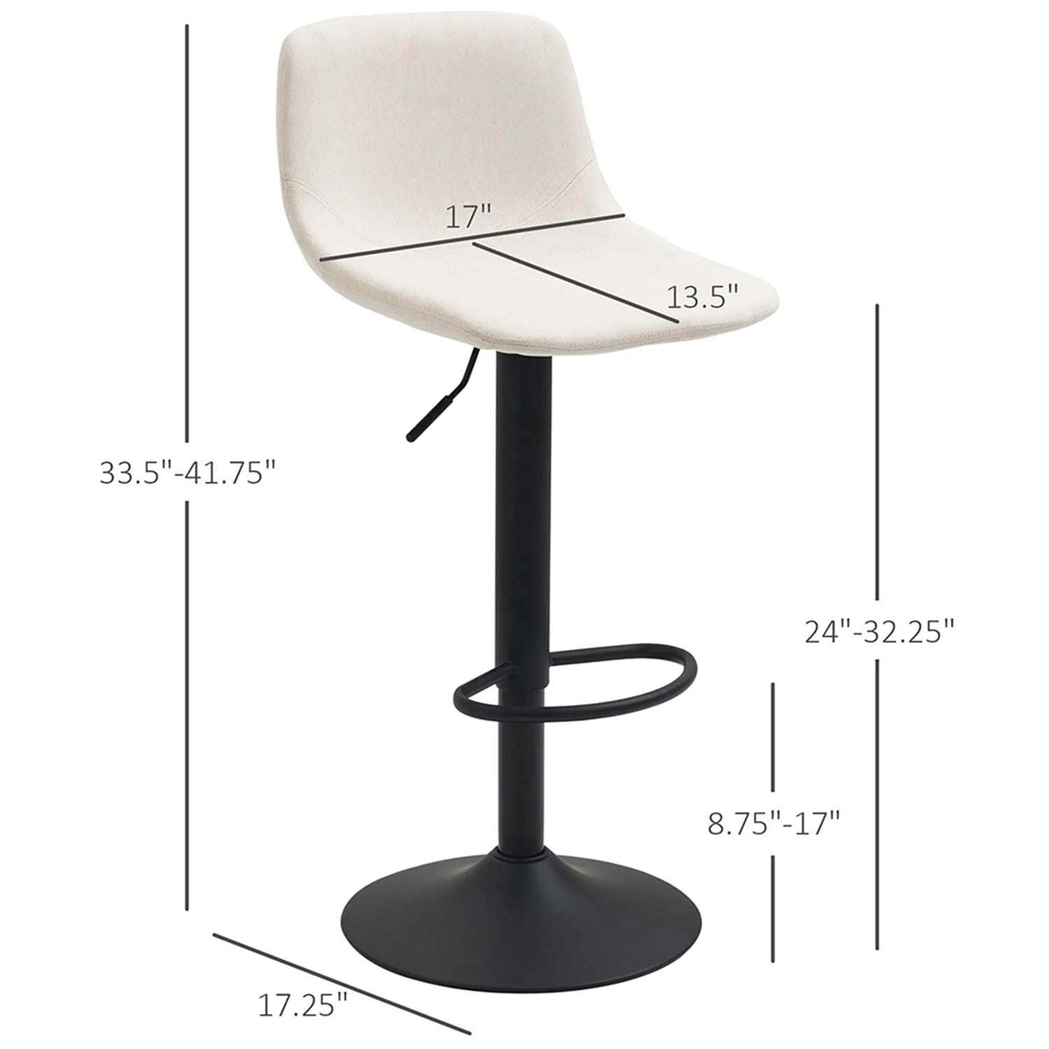 Demi Bonn Modern Swivel Bar Stool Set of 4 with Adjustable Height, Bar Height Stool with Upholstered Back and Steel Legs for Kitchen, Dinning Room, White