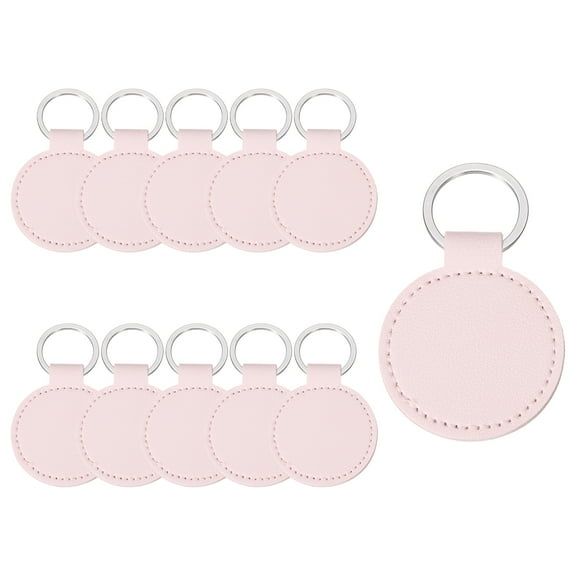 Uxcell 10 Pcs PU Leather Keychain Blanks Bulk Circle Laser Engraving Keychain Leather Key Fob Kit with Key Rings for DIY Supplies Gifts (Light Pink, 2" Dia.)