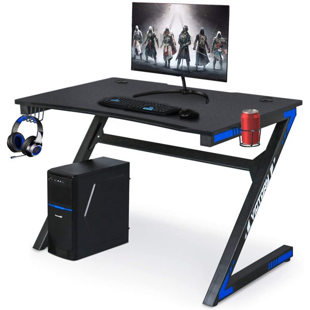 Gaming Computer Desk 46 Inch Large Gaming Table Z Shape Black Racing Table Student Desk Walmart Com Walmart Com