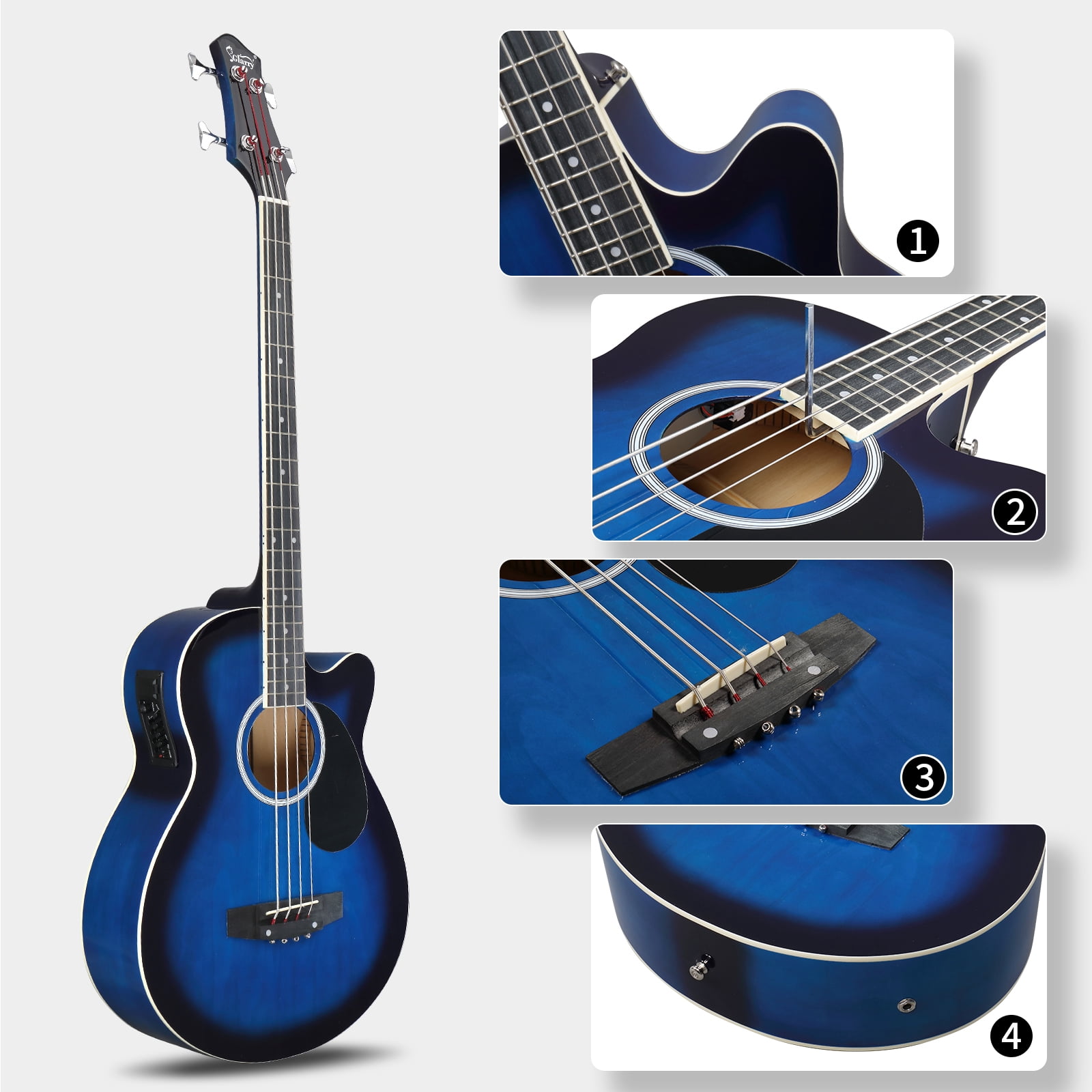 GMB101 4 string Electric Acoustic Bass Guitar w/ 4-Band Equalizer EQ-7545R Blue