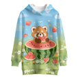 thumbnail image 4 of Psesaysky Red Panda Watermelon Print Girls Los Angeles Oversized Sweatshirts with Kangaroo Pocket Long Sleeve Hoodie Dress Casual Loose Pullover Tops for 9-10 Years, 4 of 7