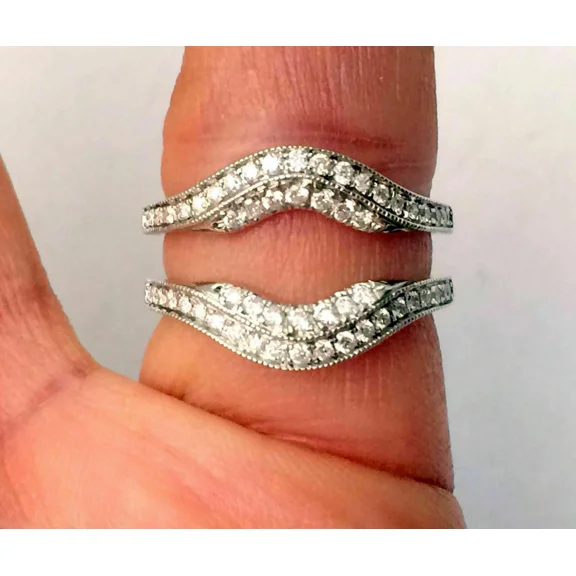 2 CT Round Cut White Moissanite Guard Ring Wrap Enhancer 14k White Gold Plated