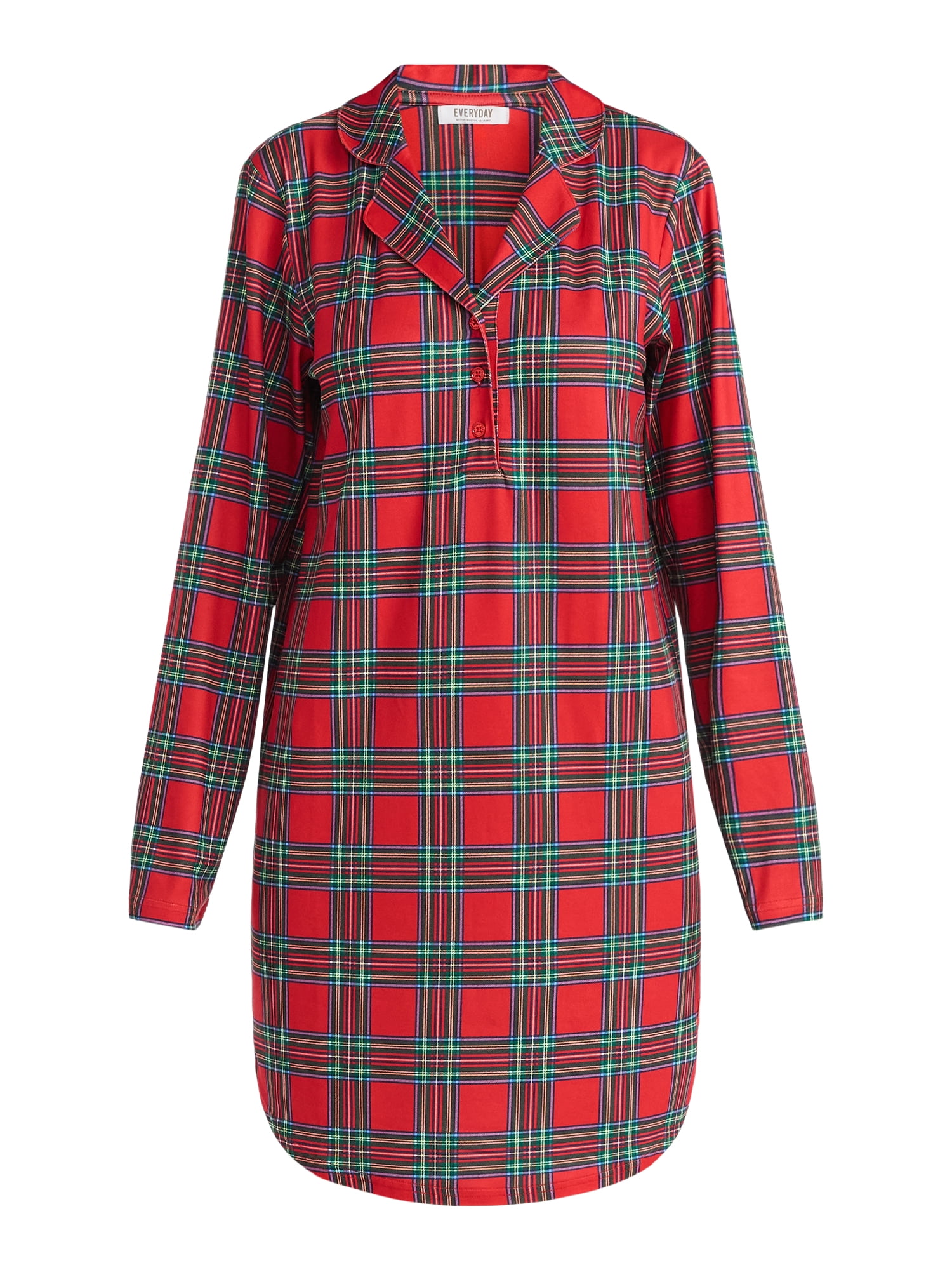 Martha Stewart Everyday Women's Notch Collar Sleepshirt with Long Sleeves, Sizes S-XXL