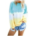 thumbnail image 2 of Brilliant Womens Tops V Neck Cotton Women's gradient long sleeved pullover T-shirt shirt top Clearance Clothes under $5.00, 2 of 7