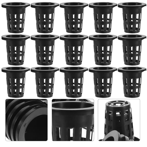 Toyvian 50Pcs Black Plastic Hydroponic Net Pots Mesh Planting Baskets Durable Plant Root Ventilation