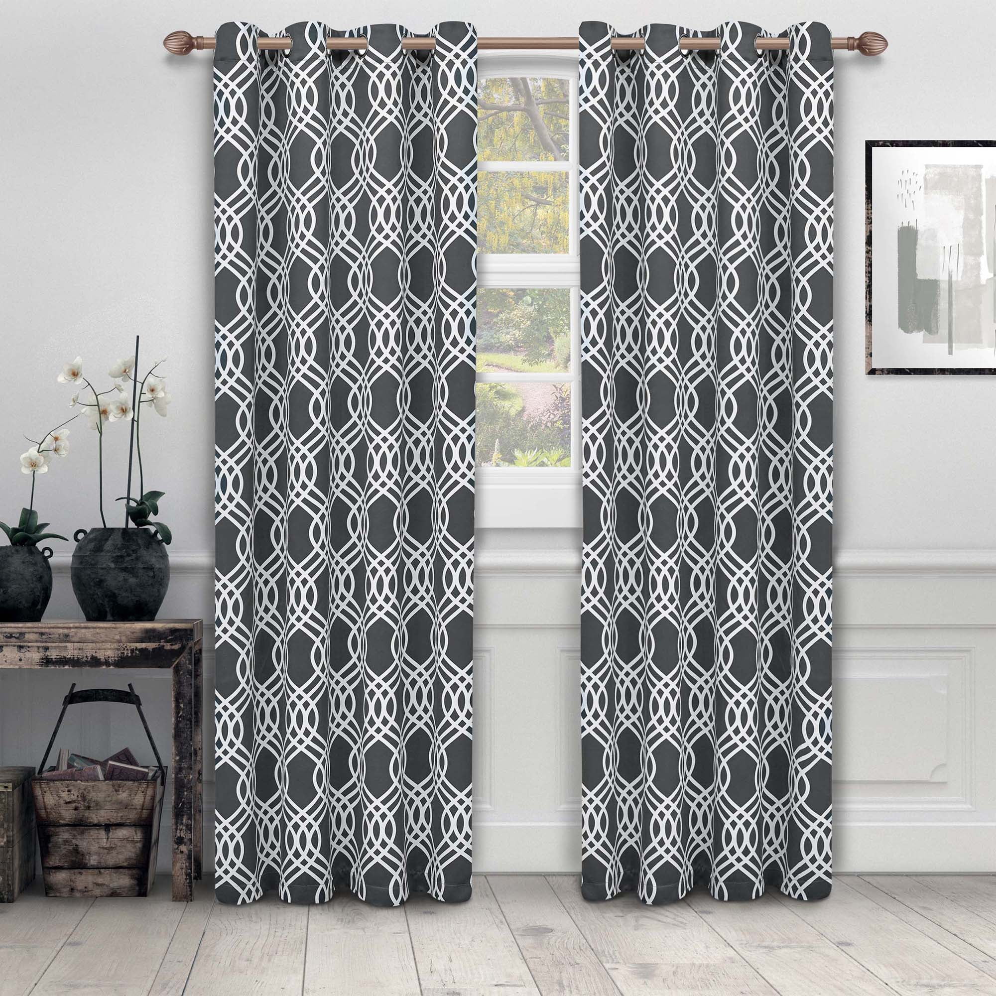 Superior Ribbon Blackout Curtains Set of 2, Grommet Header Cutain Panel Pair, Chrome, 42"W x 84"L