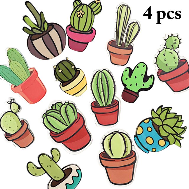 Coofit 4PCS Fridge Magnets Cartoon Cactus Fridge Decoration Refrigerator Magnets