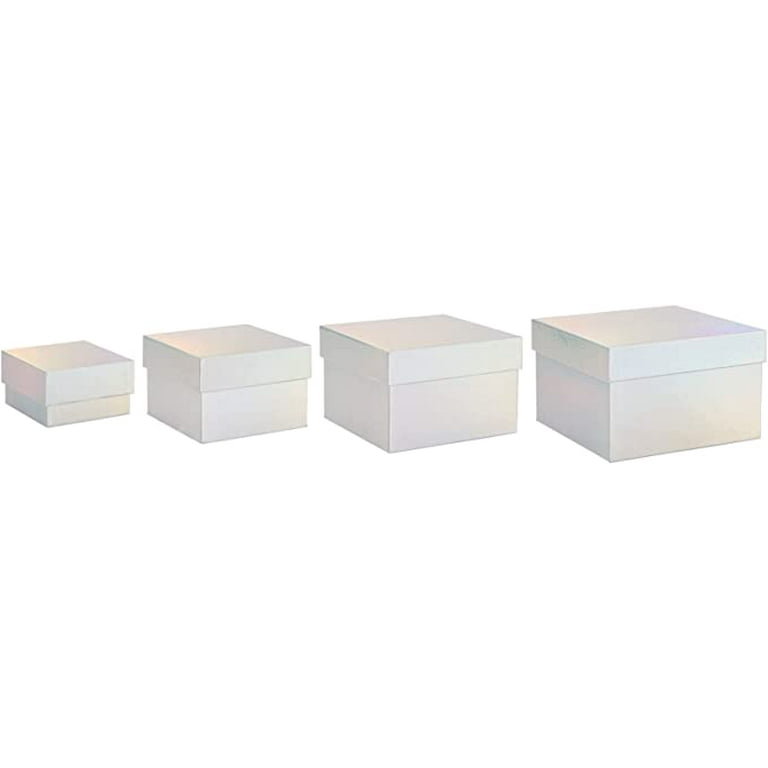 Paper Square Nesting Gift Boxes with Lids, 4 Assorted Sizes (Holographic  Silver, 4 Pack) 