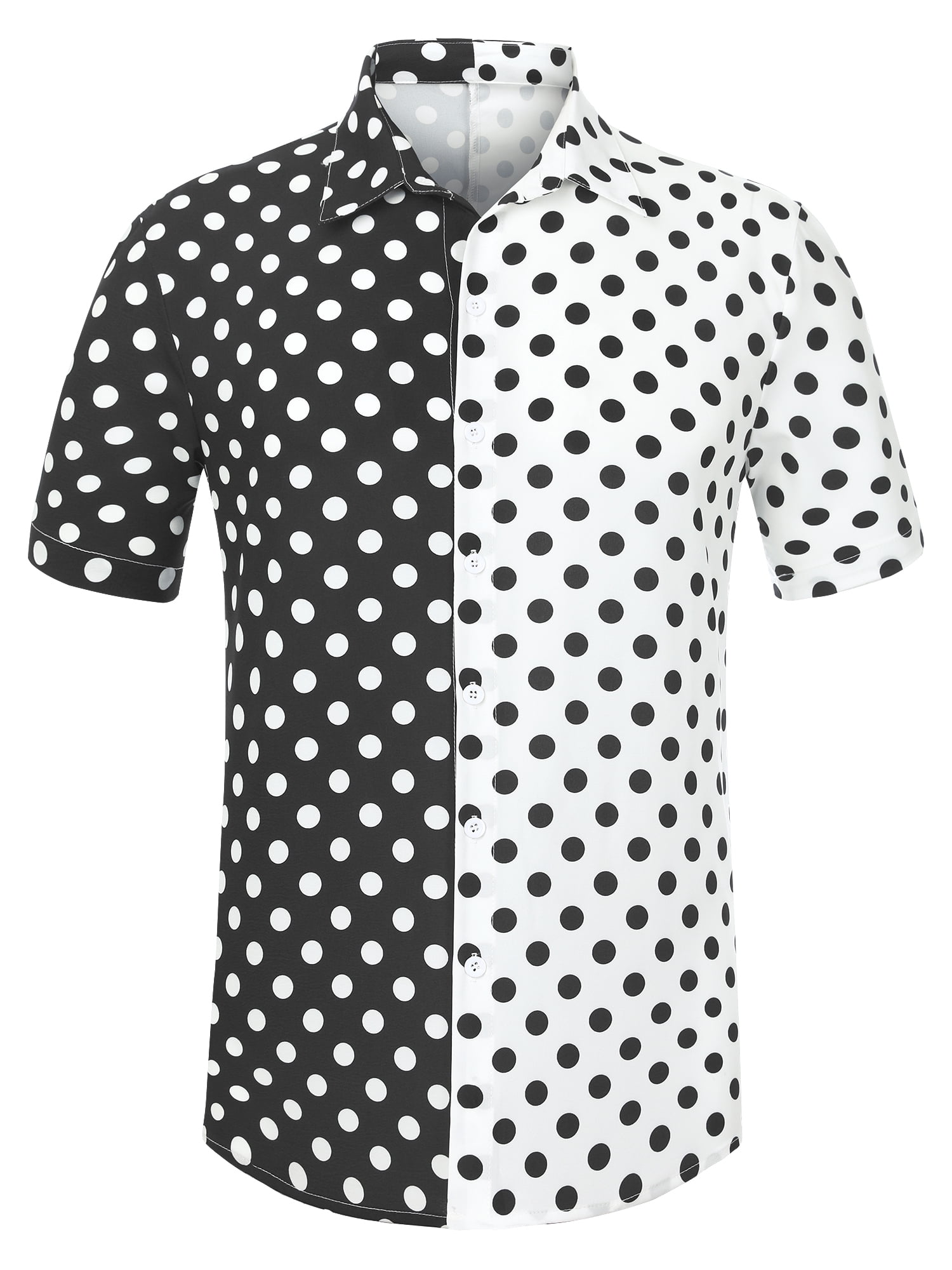 white shirt with small black polka dots