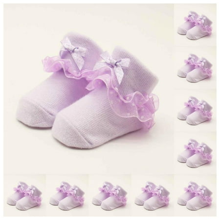 

wrea10pcs 1 Pair Girl Kids Newborn Infant Baby Socks Warm Lace Bowknot Non-slip Cotton Ankle Cute Socks