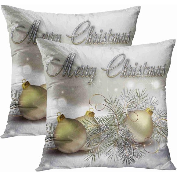 Set of 2 Gold Silver Shimmer Christmas Ornaments Fancy Hidden Zipper Home Sofa Decorative Throw Pillow Cover Cushion Case 20x20 Inch Square Design Printed Pillowcase