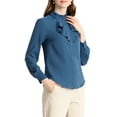 thumbnail image 4 of INSPIRE CHIC Women's Work Office Top Blouse Ruffle Neck Long Sleeve Ribbon Button Down Shirt, 4 of 7