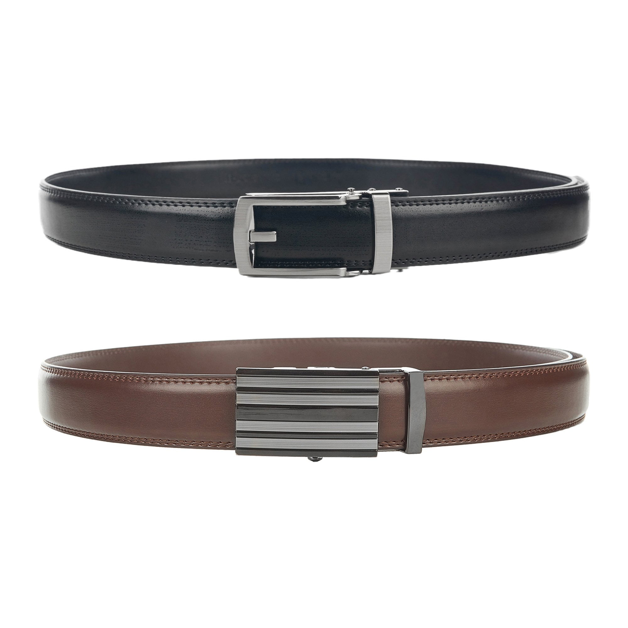 Belts Men, CHAOREN Leather Ratchet Belt 2 Pack with Click Buckle 1 3/8 in  Gift