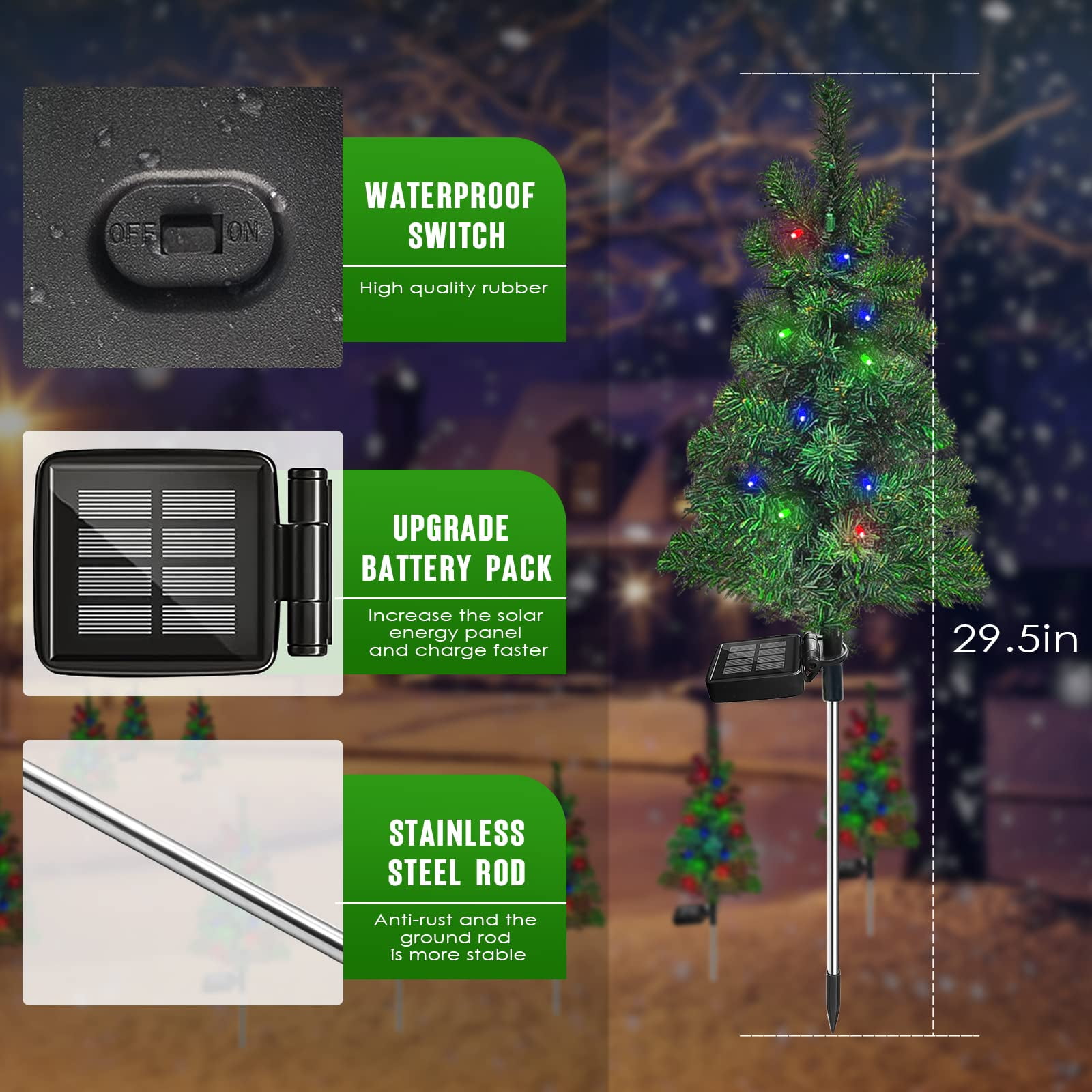 4 Set Solar Christmas Trees Lights - Outdoor Waterproof LED Tree Landscape Lights for Garden Yard Pathway Lawn Outside Decoration (Christmas Tree)