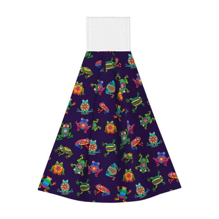 

Zeuib Mexican Frogs Print Coral Velvet Hand Wipes Hanging Hand Towels Set with Hook & Loop Absorbent Towel for Bathroom Home