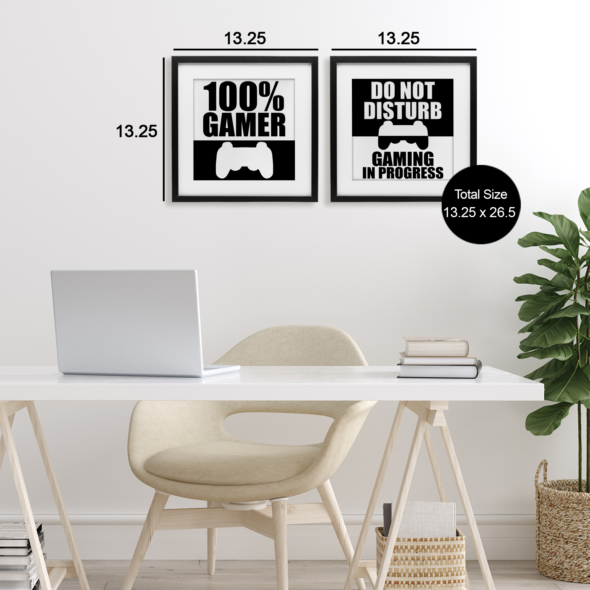 Competitive Gamer Black & White 2 Piece Black Framed Print Under Glass Set, design by Kim Allen
