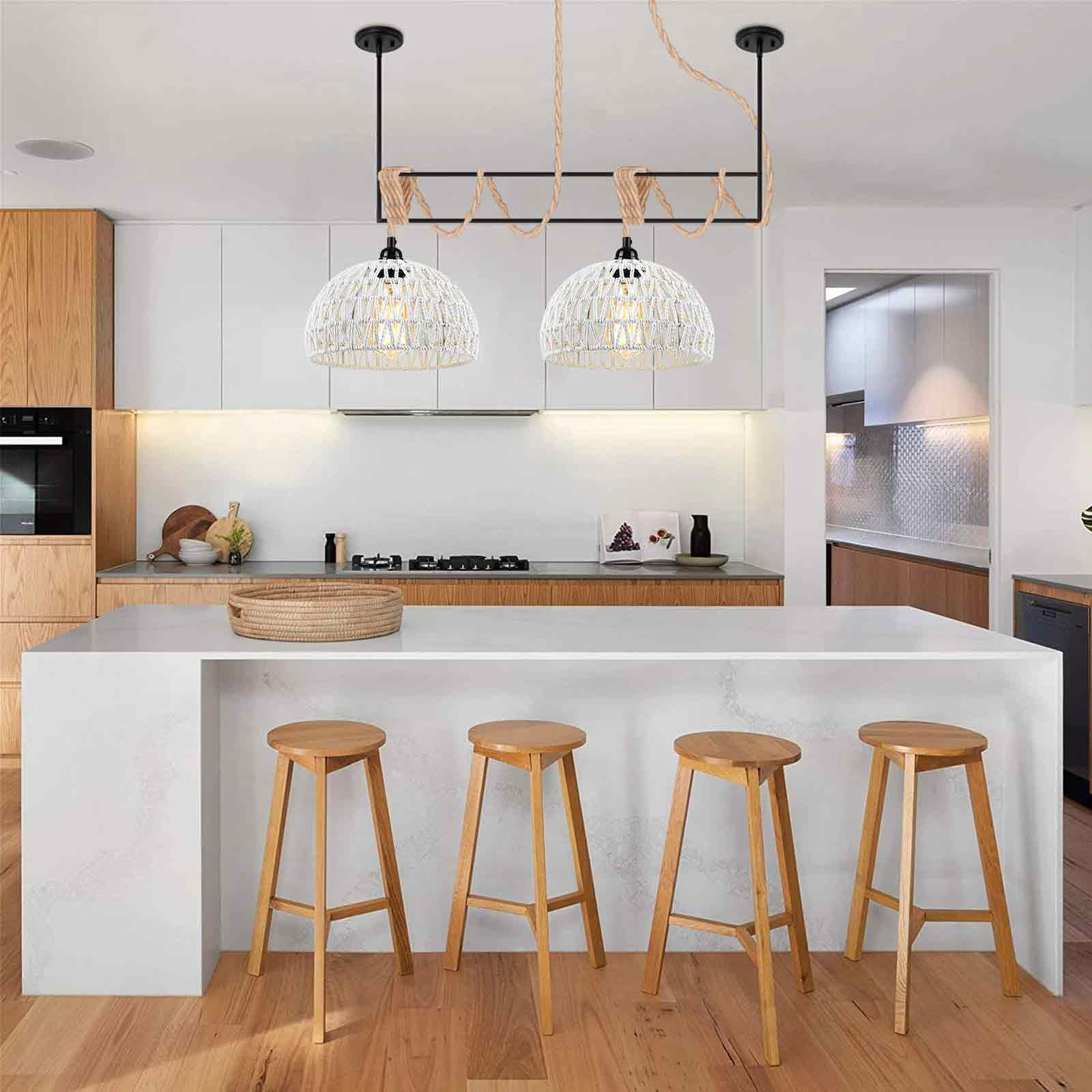 IC INSTANT COACH 1-Light Pendant Light, Dense Paper Birch Woven Basket Chandelier with Twist Hemp Hanging Cord E26 Plug in Coastal Pendant Light Fixtures for Dining Room Living Room Kitchen Island Foy