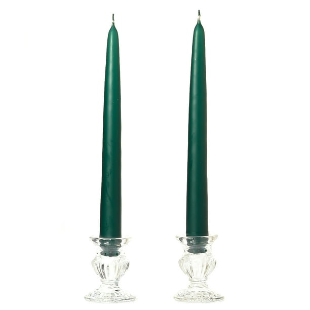 3 Pairs Taper Candles Unscented 10 Inch Hunter Green Tapers .88 in. diameter x 10 in. tall ...