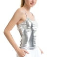 thumbnail image 4 of Women Faux Leather Shiny Wetlook Crop Top Camisole Vest Tank Top Dance Clubwear, 4 of 14