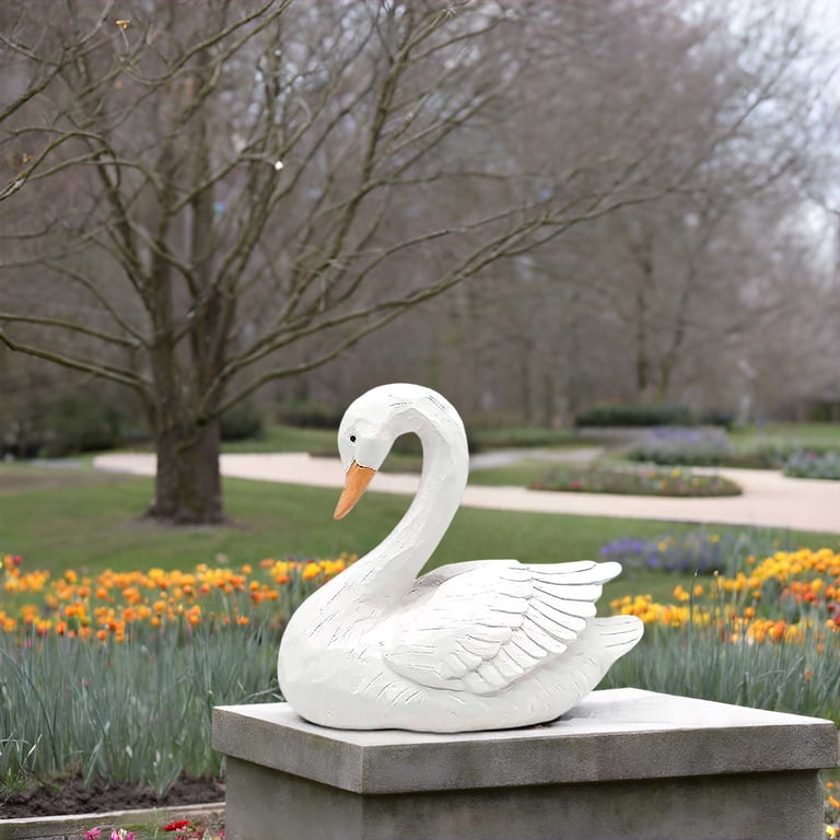 DurableDelights 7.48-Inch White Swan Figurine - Resin Sculpture
