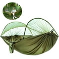 thumbnail image 3 of Hamaca con mosquitera, capacidad de carga de 300 kg, hamaca de tela de paracaídas ultraligera de secado rápido, con 2 mosquetones, 2 correas de bucle resistentes para jardín de camping al aire libre, verde militar Vhermosa HFP-0204, 3 of 7