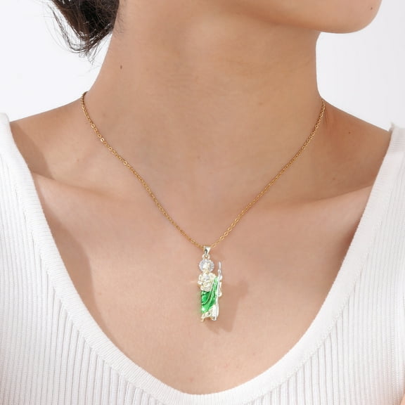 San Judas Tadeo Pendant Necklaces for Women Men 14K Yellow Gold St. Jude Religious Chain Jewelry