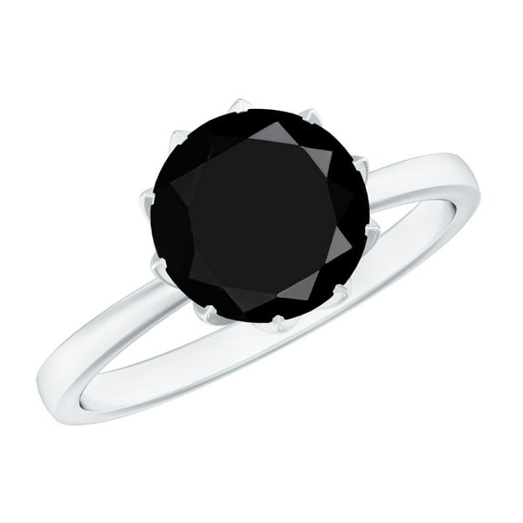 Rosec Jewels Natural Black Onyx Engagement Ring for Women - 8 mm - December Birthstone Ring - AAA Quality - with Jewelry Box, 925 Sterling Silver, US 4.00