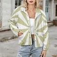 thumbnail image 3 of Jackets for Women Winter Coat Jackets Flannel Stand Collar Jacket(Aesthetic Green Beige And White Sunburst,Size:S-4XL), 3 of 7