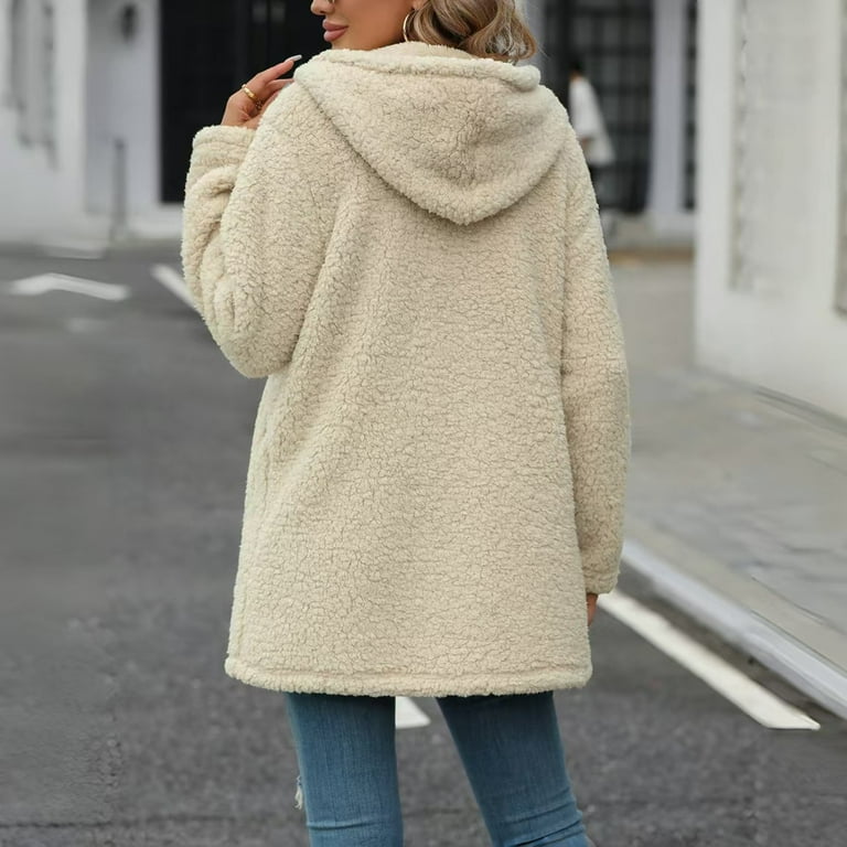 Feancey Long Fleece Winter Coats for Women Hooded Casual Zip Up