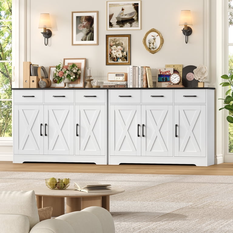 Homfa 42.5”W Farmhouse Kitchen Sideboard, 3 Drawers Storage