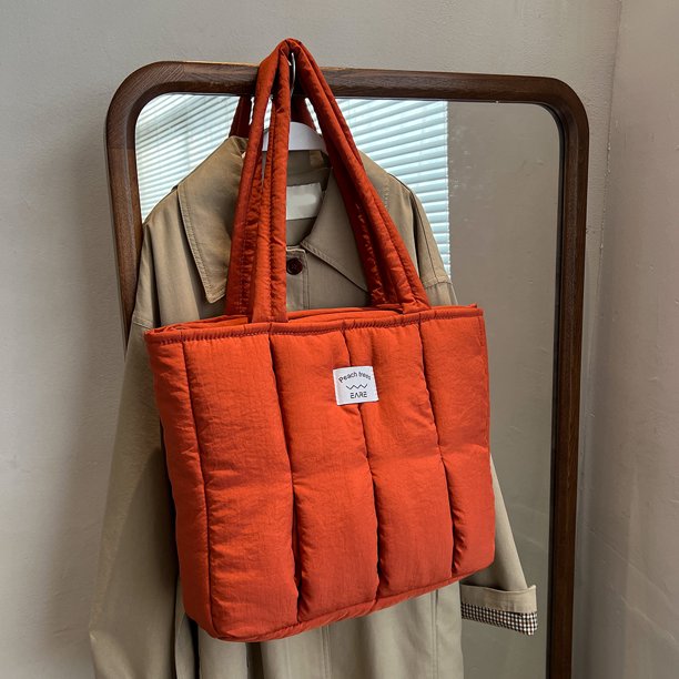 Bolso De Hombro Bolso informal de compras acolchado de algodón de invierno portátil suave de color sólido