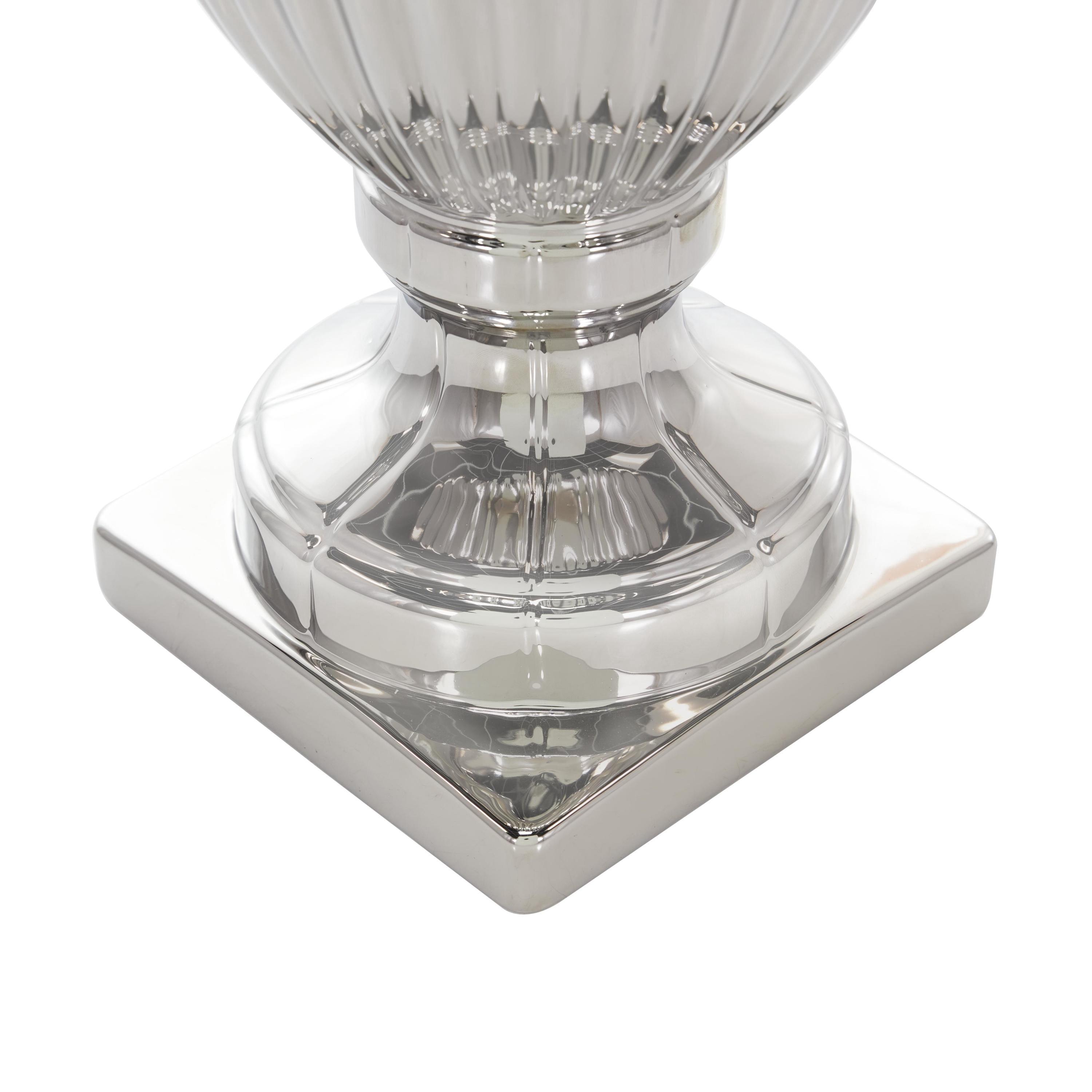 DecMode 12" x 32" Silver Ceramic Tall Decorative Jars with Grooves, 1-Piece
