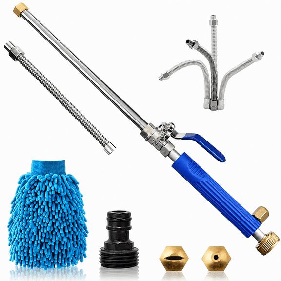 Hydro Jet Water Hose Nozzle, High Pressure Power Washer Wand Attachment for Gutter, Car, Patio and Window Cleaning (Blue)