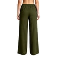 thumbnail image 5 of ClodeEU Women's Elastic High Waist Tassel Drawstring Wide Leg Pants, Casual Loose Trousers with Pockets Army Green,Women's Plus L, 5 of 6
