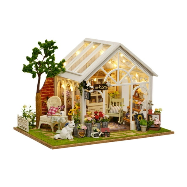 Kit de bricolaje para casa de muñecas, casa de jardín en miniatura, minimodelo de casa hecho a mano para niños y niñas