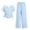 Blue, variant on Girls Outfits Splicing Short Sleeve Shirt with Drawstring Tie Wide Leg High Elastic Pants Summer Clothing Set Yellow 13-14Years