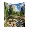 thumbnail image 1 of Yosemite Soft Flannel Fleece Blanket, Fluffy Clouds Forest Stones River Yosemite National Park California Usa Waterscape, Cozy Plush for Indoor and Outdoor Use, 70" x 90", Green Blue, by Ambesonne, 1 of 6