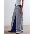 thumbnail image 5 of Low Rise Striped Pants for Women Pull on Drawstring Boho Wide Leg Pants Navy Blue M, 5 of 8