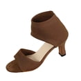 thumbnail image 2 of Samdudou Heels for Women Open Toe Knit Stretch Ankle Bootie Sandals Elegant Slip On Spool Low Heel Dressy Shoes for Evening Party Wedding Guest Dance Banquet, 2 of 9