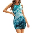 thumbnail image 5 of Robe Évasée Nœud Cœur Là-Haut dans l'Océan Design Mode Grande Taille Robe Ample Vagues de Mer Bleu Aqua, 5 of 5