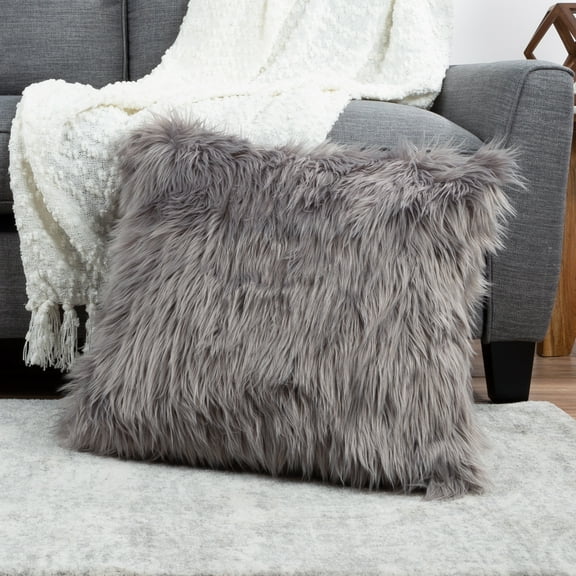 Somerset Home Himalayan Faux Fur Pillow - 22Â” Square Cover & Insert, Gray