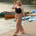 thumbnail image 3 of Agnes Orinda Women's Plus Size Palazzo Pants Stripe Boho Wide Leg Paper Bag Pant Beach Casual Summer Trousers 2X Brown, 3 of 8