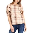 thumbnail image 3 of I.N.C Womens Plaid Pullover Blouse, Brown, Medium, 3 of 7