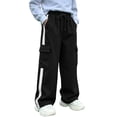 thumbnail image 5 of BXJX Boys Cargo Pants, Multi Pocket Straight‑Leg Side Stripe Elastic Waist Casual Trousers Black Size 15-16 T, 5 of 8