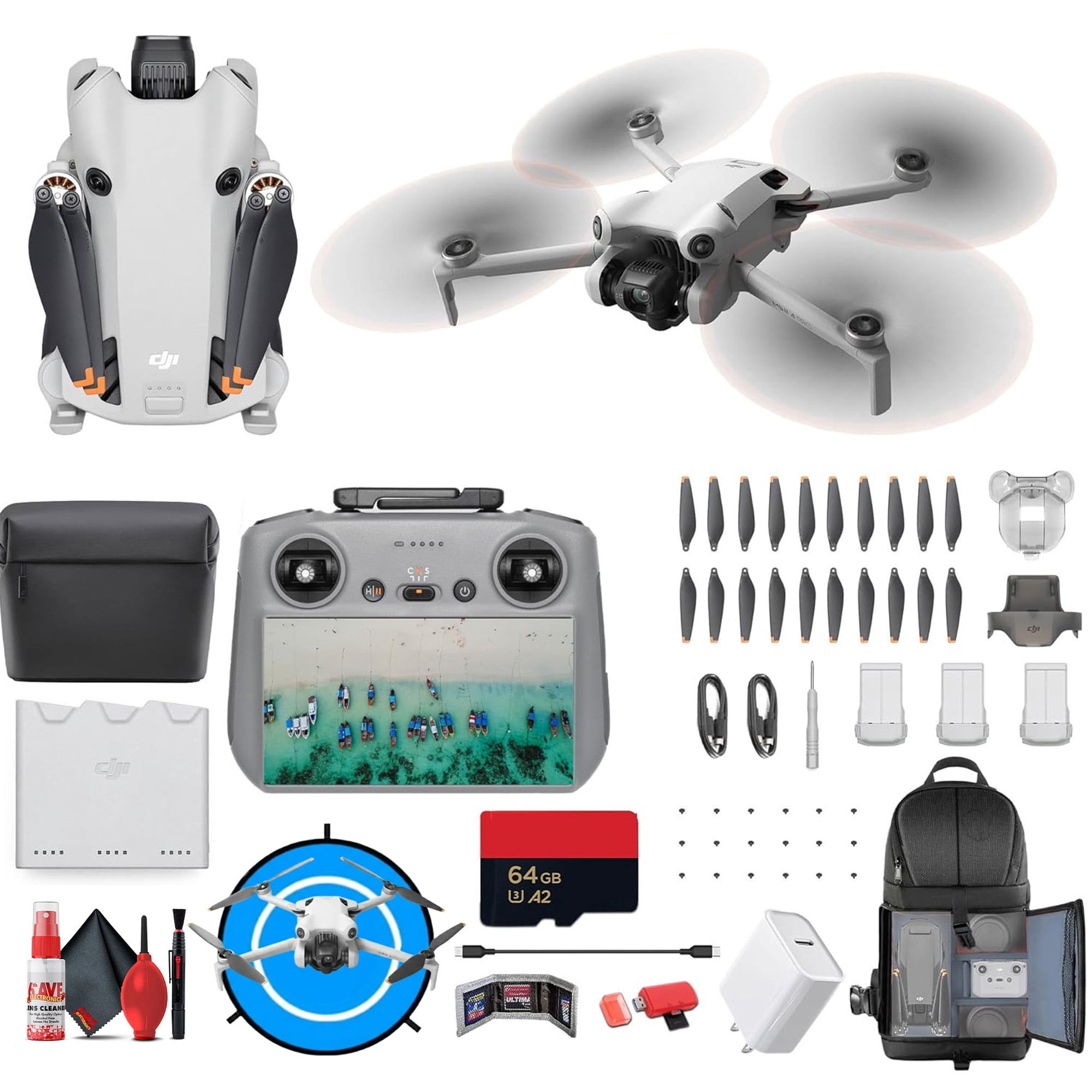 DJI Mini 4 Pro Drone Fly More Combo with RC 2 Controller | 4K HDR Camera Omnidirectional Obstacle Sensing | 36-Min Flight Time (CP.MA.00000813.01) + BackPack + Landing Pad + 64GB Card + More
