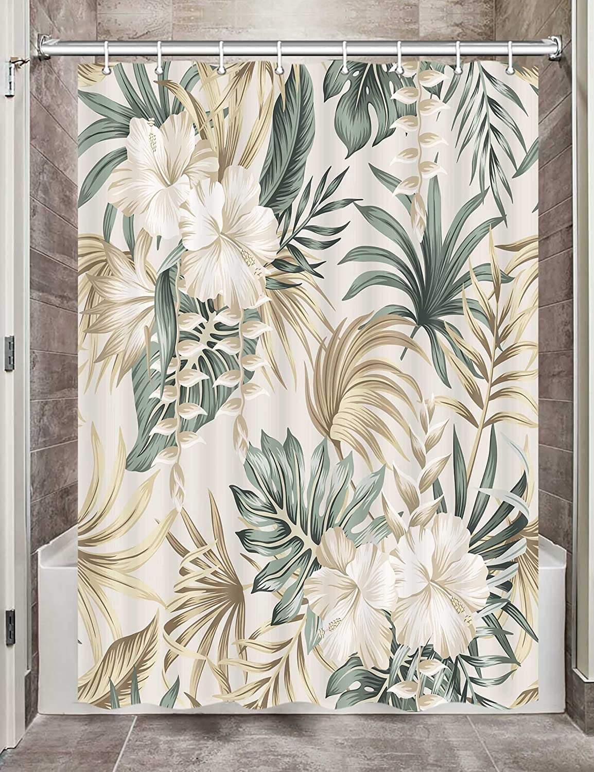 Tropical Plant Camper RV Shower Curtain for Travel Trailer Bathroom