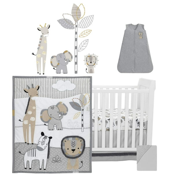 Lambs Ivy Jungle Safari Gray Tan White Nursery 6 Piece Baby Crib Bedding Set Walmart