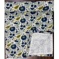 thumbnail image 2 of Blue Floral Block Print Indian Kantha Quilt â€“ Handmade Cotton Bedspread | Indian White Bedding | Queen & King Size Coverlet, 2 of 10