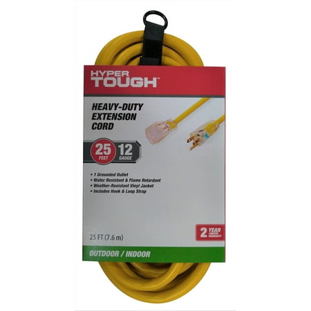 hyper tough 12awgx3c 25ft indoor and outdoor heavy duty yellow vinyl extension cord